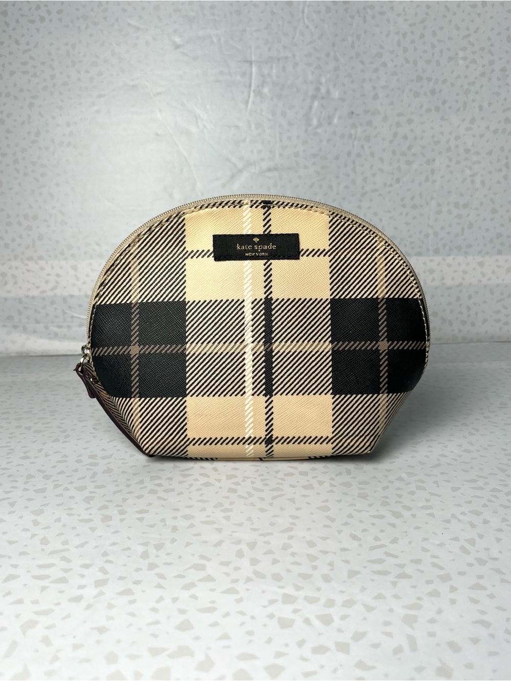 Kate Spade Tan Plaid Cosmetic Bag